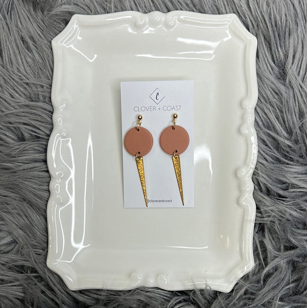 Pink Polymer Clay Gold Earring