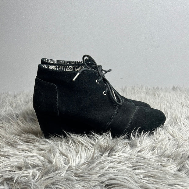 Toms Black Suede Wedges