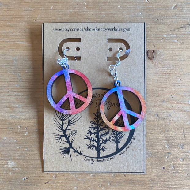 Wood Peace Sign Dangle