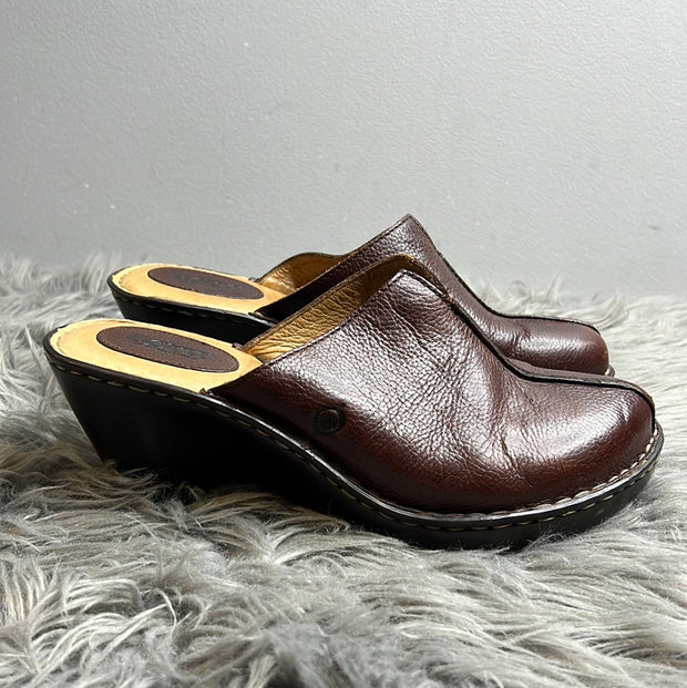 Born Maroon Leather Heel Clogs